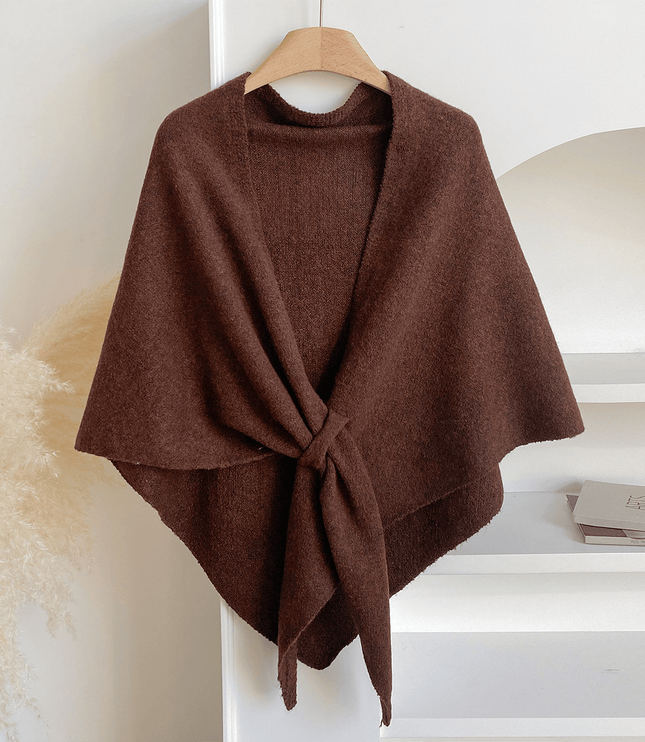 Women's Knitted Shawl Cape with Front Knot