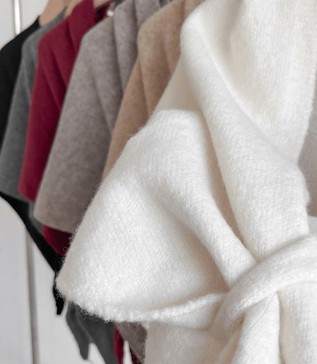 Women's Knitted Shawl Cape with Front Knot