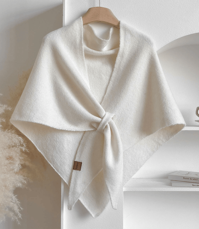 Women's Knitted Shawl Cape with Front Knot