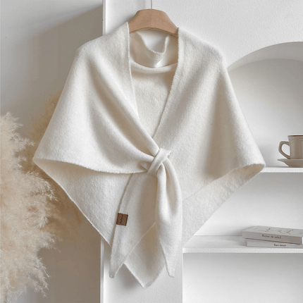 Women's Knitted Shawl Cape with Front Knot