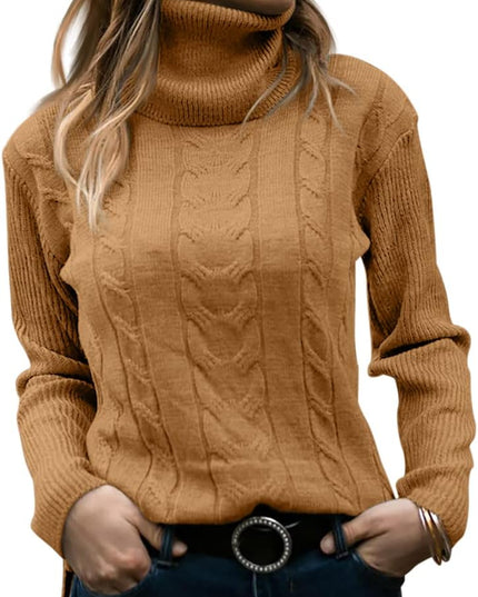 Women's Knitwear Jumper with Cable Front and Roll Neck