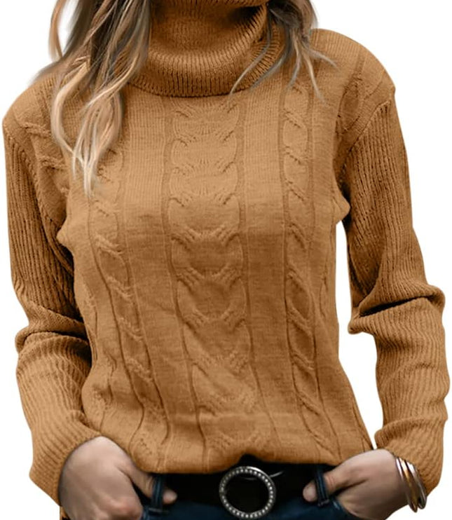 Women's Knitwear Jumper with Cable Front and Roll Neck