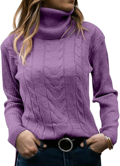 Women's Knitwear Jumper with Cable Front and Roll Neck