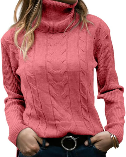 Women's Knitwear Jumper with Cable Front and Roll Neck