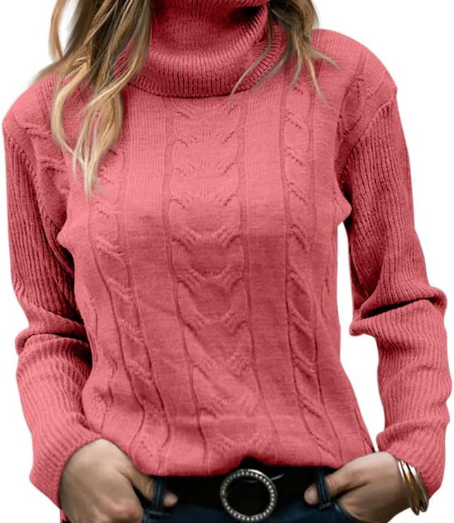 Women's Knitwear Jumper with Cable Front and Roll Neck
