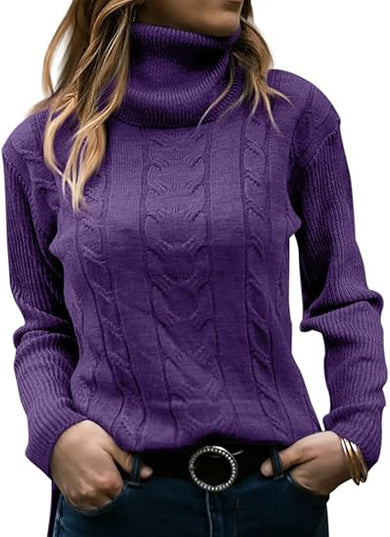 Women's Knitwear Jumper with Cable Front and Roll Neck