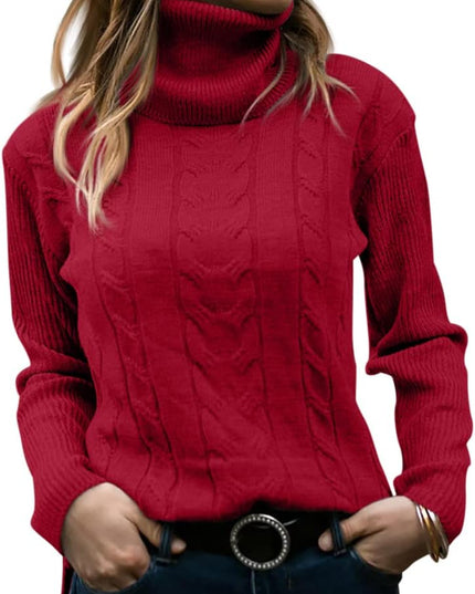 Women's Knitwear Jumper with Cable Front and Roll Neck