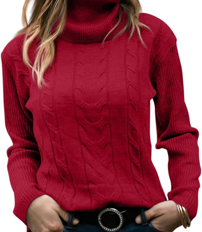Women's Knitwear Jumper with Cable Front and Roll Neck