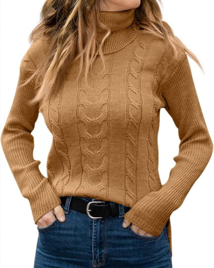 Women's Knitwear Jumper with Cable Front and Roll Neck