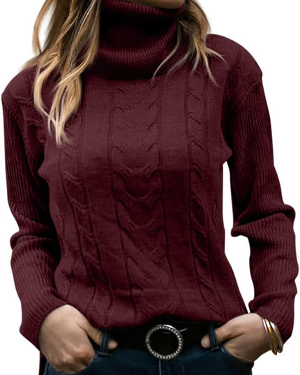 Women's Knitwear Jumper with Cable Front and Roll Neck