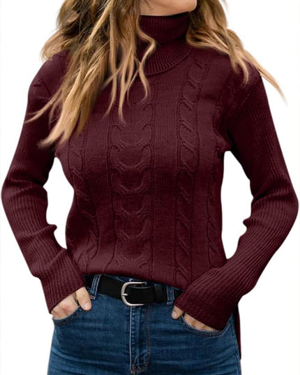 Women's Knitwear Jumper with Cable Front and Roll Neck