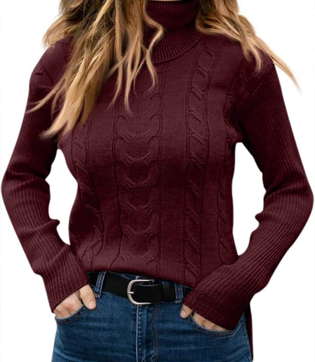 Women's Knitwear Jumper with Cable Front and Roll Neck