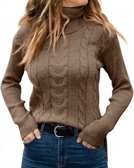 Women's Knitwear Jumper with Cable Front and Roll Neck