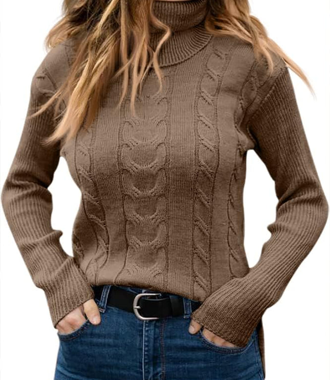 Women's Knitwear Jumper with Cable Front and Roll Neck