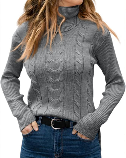 Women's Knitwear Jumper with Cable Front and Roll Neck