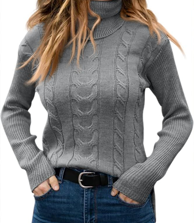 Women's Knitwear Jumper with Cable Front and Roll Neck