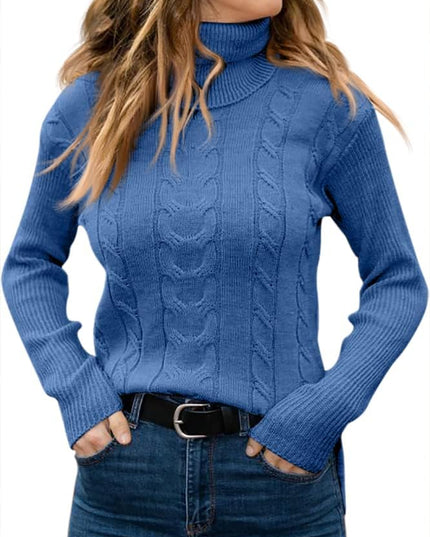 Women's Knitwear Jumper with Cable Front and Roll Neck