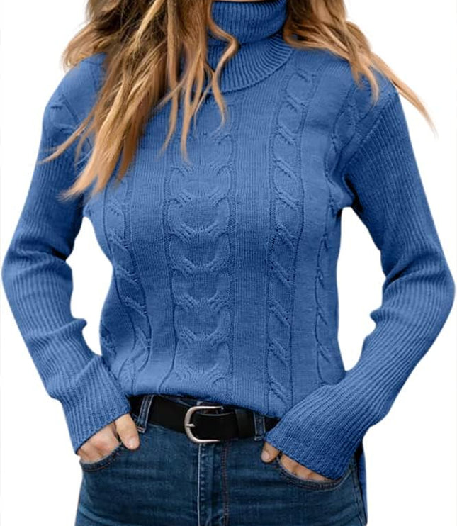 Women's Knitwear Jumper with Cable Front and Roll Neck