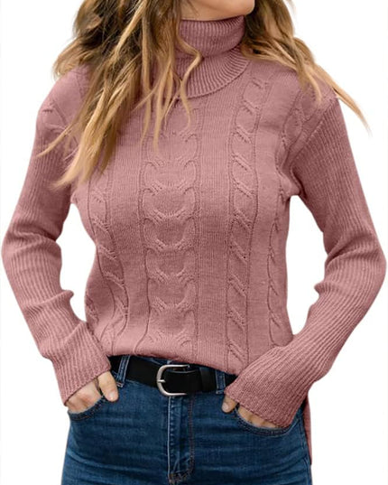 Women's Knitwear Jumper with Cable Front and Roll Neck