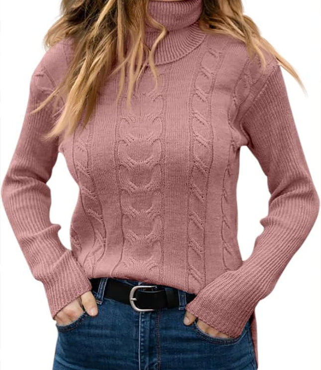Women's Knitwear Jumper with Cable Front and Roll Neck