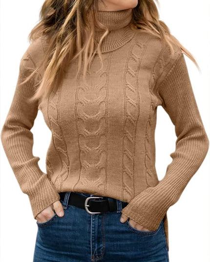 Women's Knitwear Jumper with Cable Front and Roll Neck