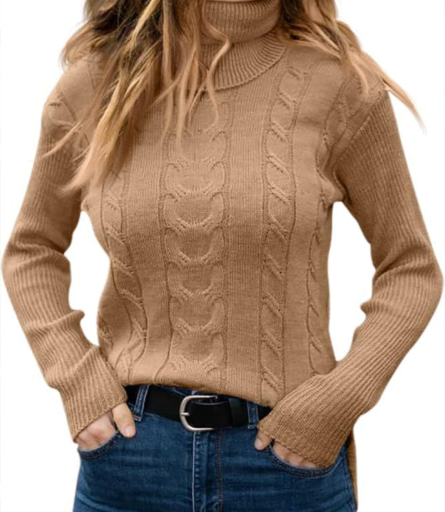 Women's Knitwear Jumper with Cable Front and Roll Neck