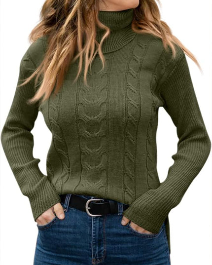 Women's Knitwear Jumper with Cable Front and Roll Neck