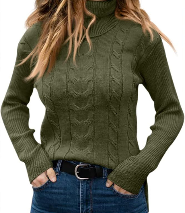 Women's Knitwear Jumper with Cable Front and Roll Neck