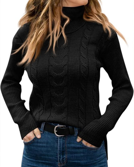 Women's Knitwear Jumper with Cable Front and Roll Neck