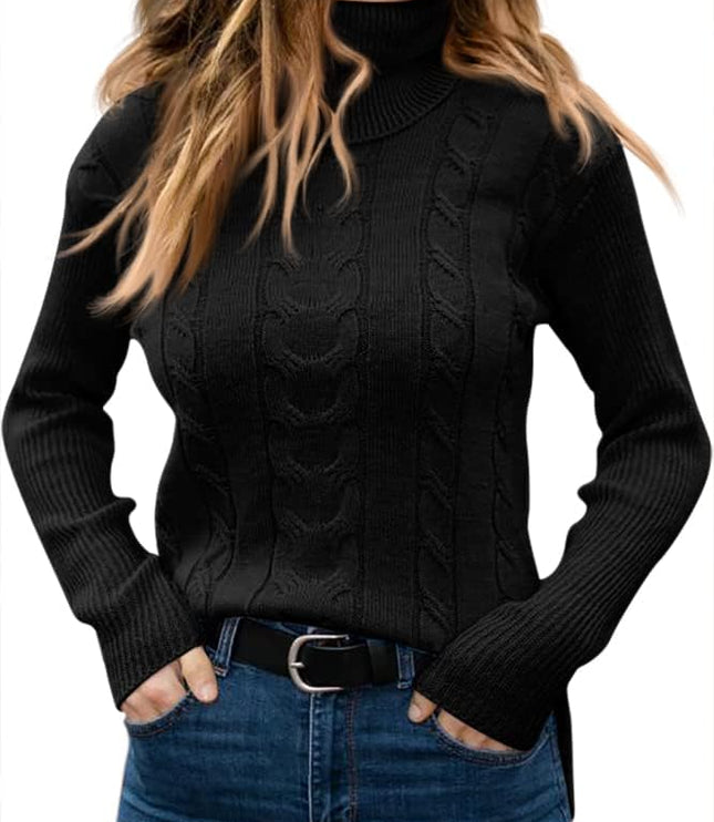 Women's Knitwear Jumper with Cable Front and Roll Neck