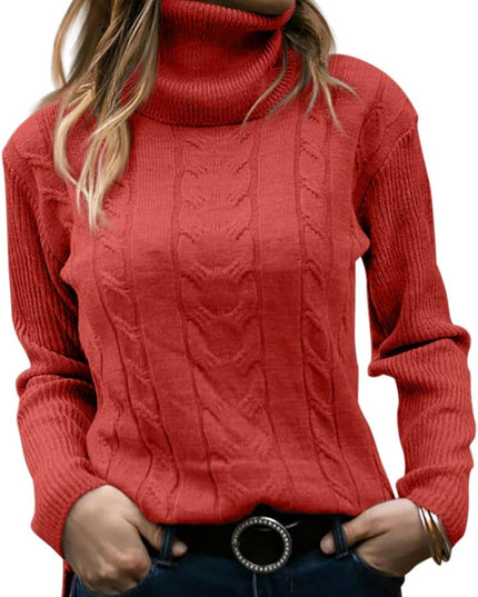 Women's Knitwear Jumper with Cable Front and Roll Neck