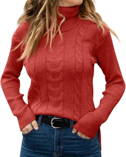 Women's Knitwear Jumper with Cable Front and Roll Neck