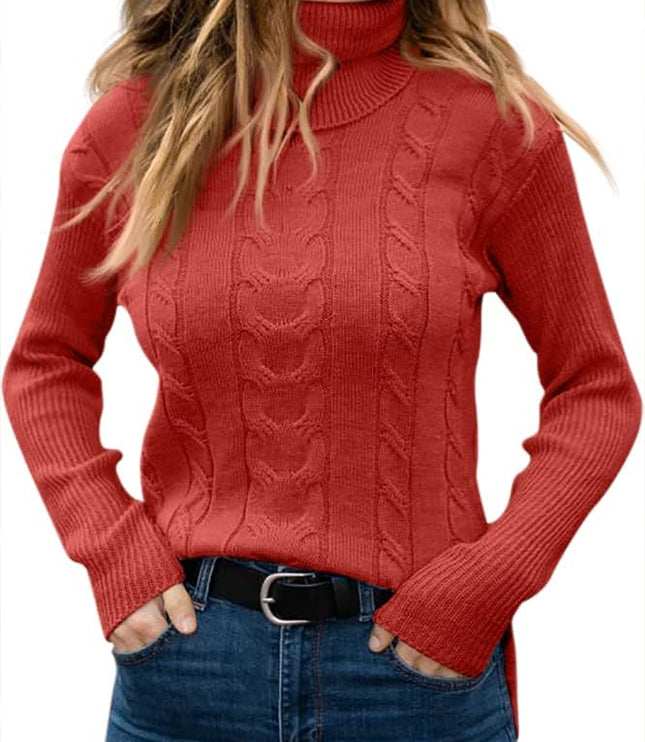 Women's Knitwear Jumper with Cable Front and Roll Neck
