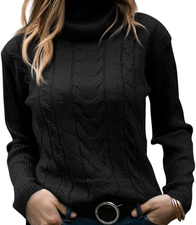 Women's Knitwear Jumper with Cable Front and Roll Neck