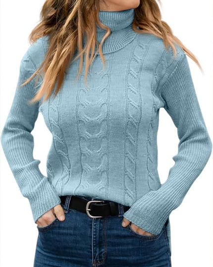 Women's Knitwear Jumper with Cable Front and Roll Neck