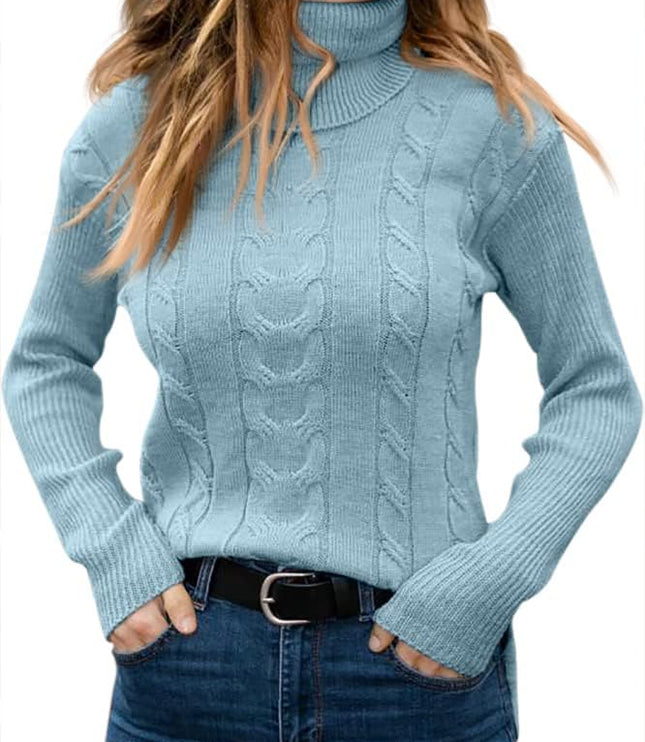 Women's Knitwear Jumper with Cable Front and Roll Neck