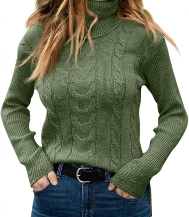 Women's Knitwear Jumper with Cable Front and Roll Neck