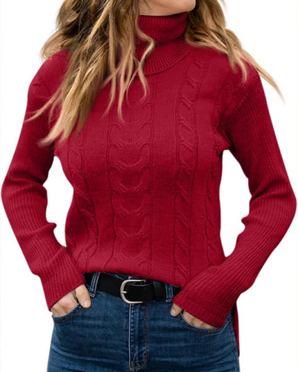 Women's Knitwear Jumper with Cable Front and Roll Neck