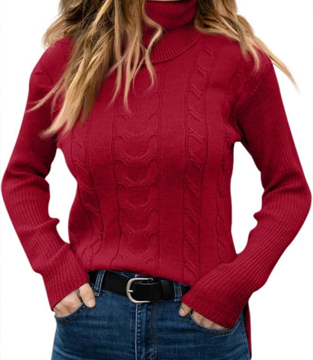 Women's Knitwear Jumper with Cable Front and Roll Neck