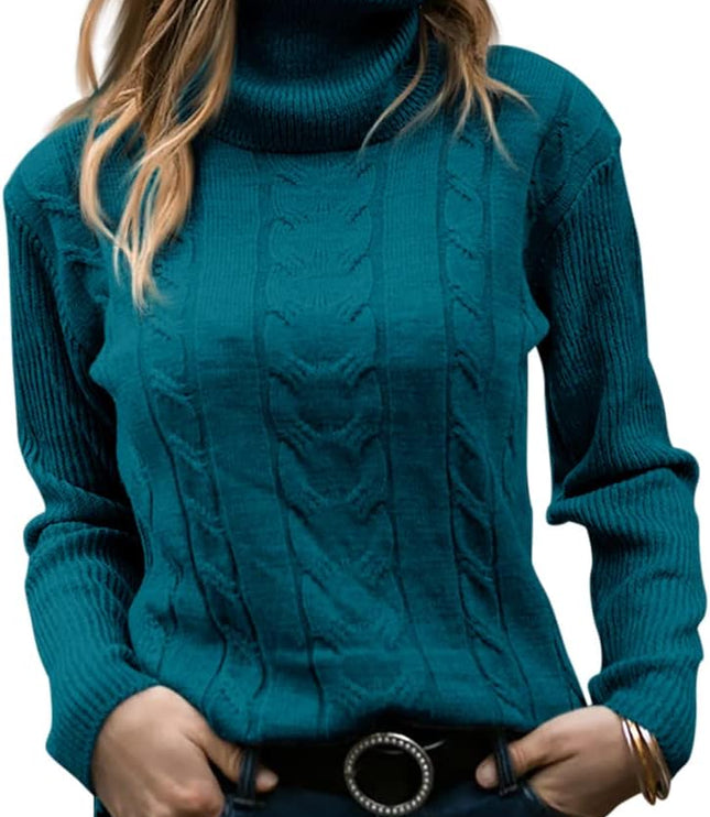Women's Knitwear Jumper with Cable Front and Roll Neck