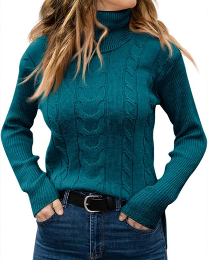 Women's Knitwear Jumper with Cable Front and Roll Neck