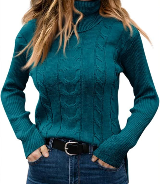 Women's Knitwear Jumper with Cable Front and Roll Neck