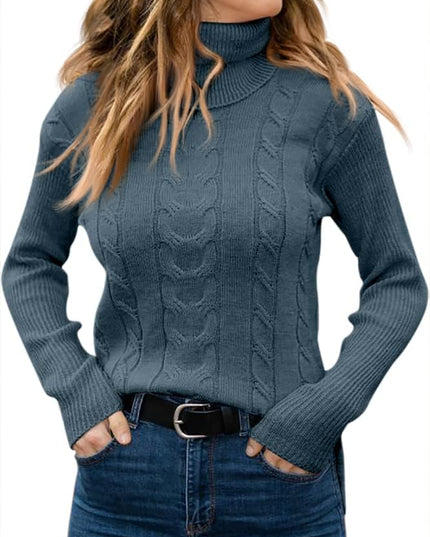 Women's Knitwear Jumper with Cable Front and Roll Neck