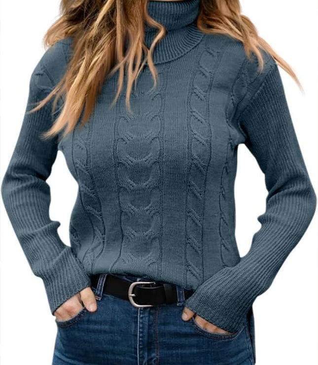 Women's Knitwear Jumper with Cable Front and Roll Neck