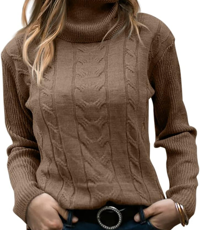Women's Knitwear Jumper with Cable Front and Roll Neck