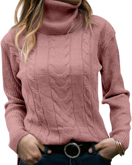 Women's Knitwear Jumper with Cable Front and Roll Neck