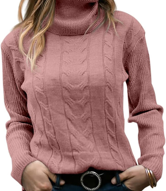 Women's Knitwear Jumper with Cable Front and Roll Neck