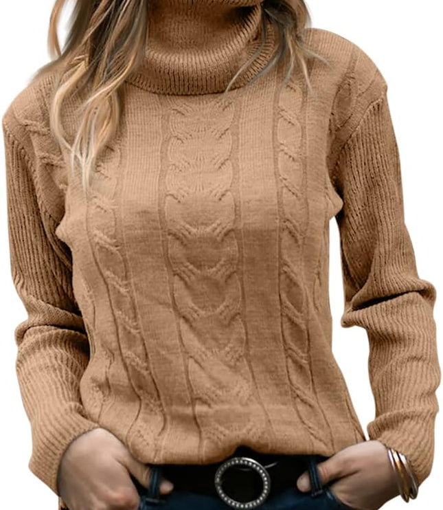 Women's Knitwear Jumper with Cable Front and Roll Neck