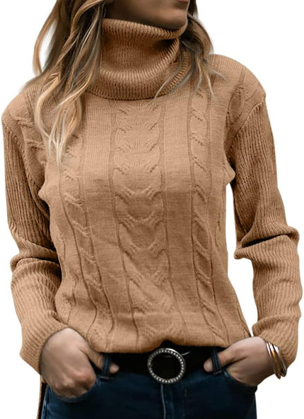 Women's Knitwear Jumper with Cable Front and Roll Neck