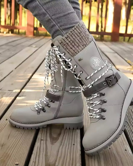 Cyrene | Women's Lace-Up Mid-Calf Winter Boots - Light Grey - Image 14
